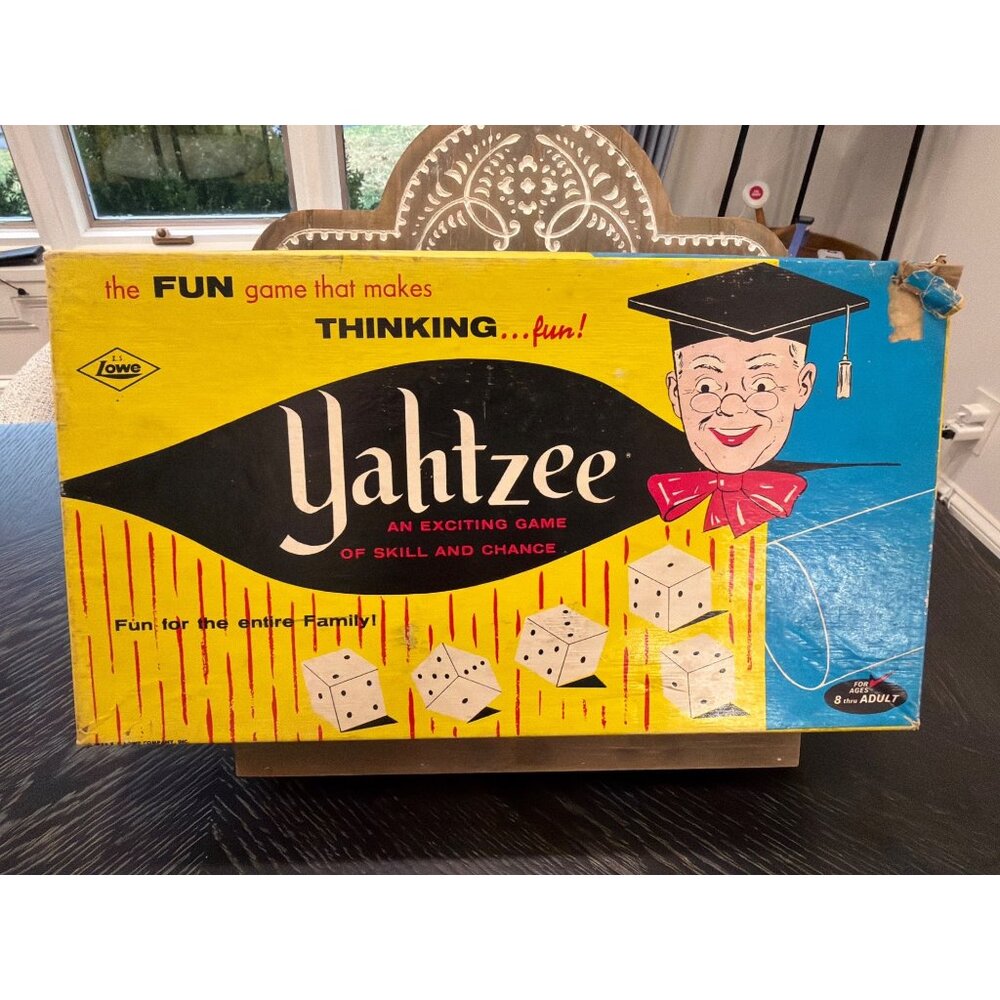 Vintage 1956 Yahtzee Board Game By E.S. Lowe Co.  Set W/ Box Dice Scorepad & Chi
